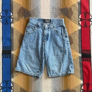 Vintage Youth Lee Pipe Baggy Denim Shorts Size 12 Embroidered Skate Grunge Y2K